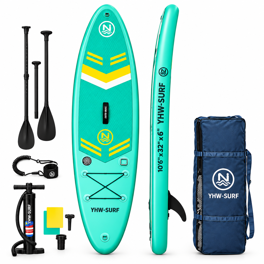 Baddleboard Inflable , 3.2 m, azul, verde y blanco, 3 colores surtidos con kit parches, inflador, remo, Correa de tobillo, aleta y mochila .