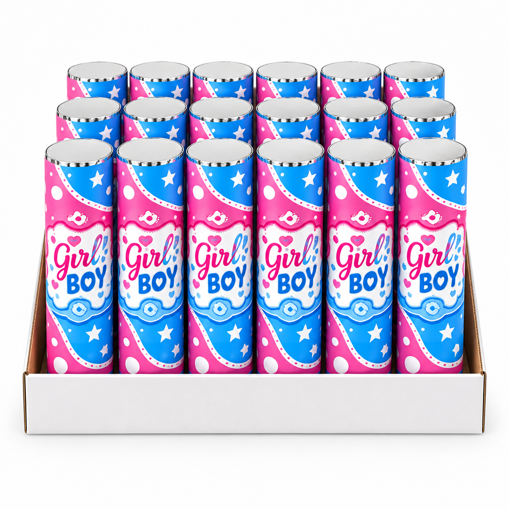 Pack de 24 surtido - Lanzador de confeti de género, 30 cm, versión papelillos