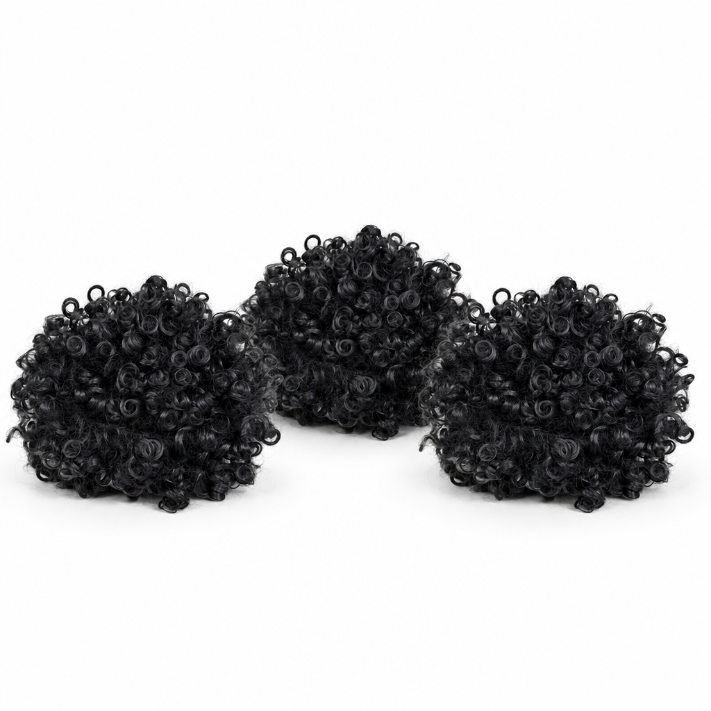 Pack de 3 - Peluca, solo negra, 100 g