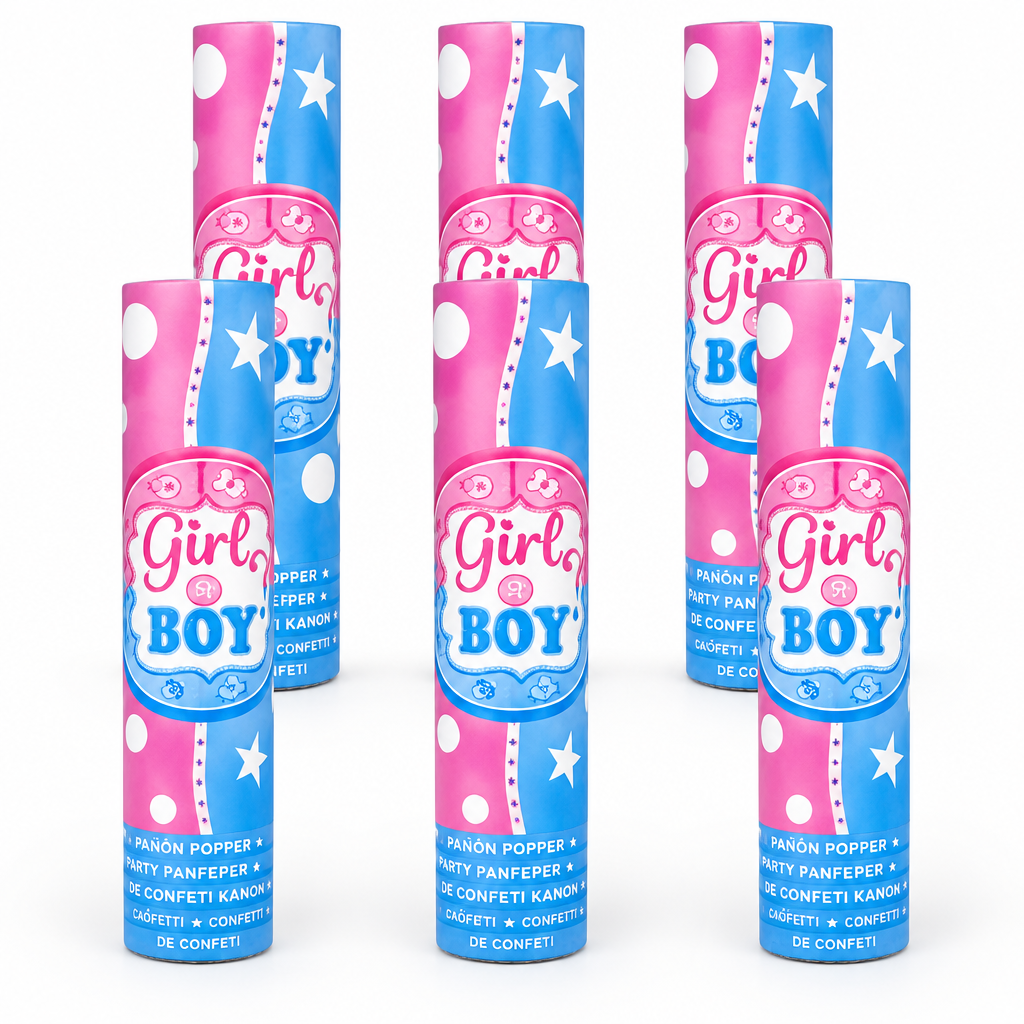 Pack de 6 - Lanzador de confeti de género, 30 cm, versión polvo